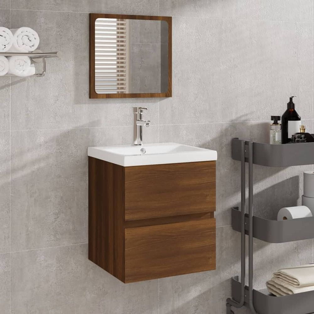 Vidaxl Kúpeľňová skrinka s umývadlom a zrkadlom hnedý dub